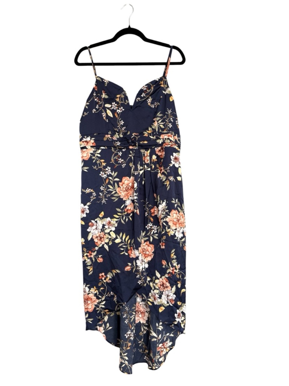 Navy Floral Spaghetti Strap Midi Dress